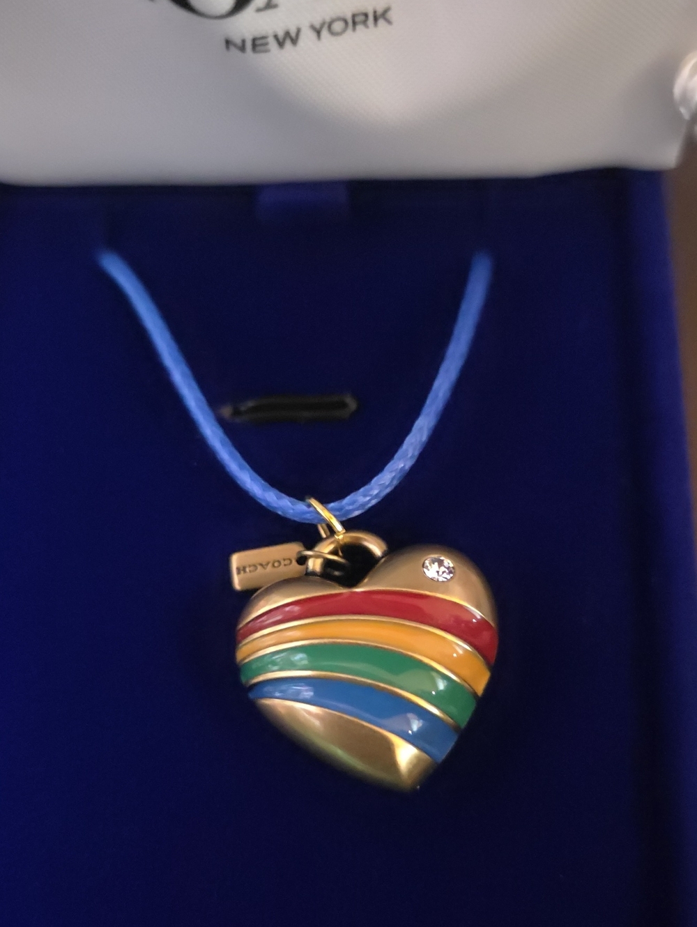 Coach Nwt Rainbow Heart Pendant W/ Unbranded Wax Leather Cord Necklace